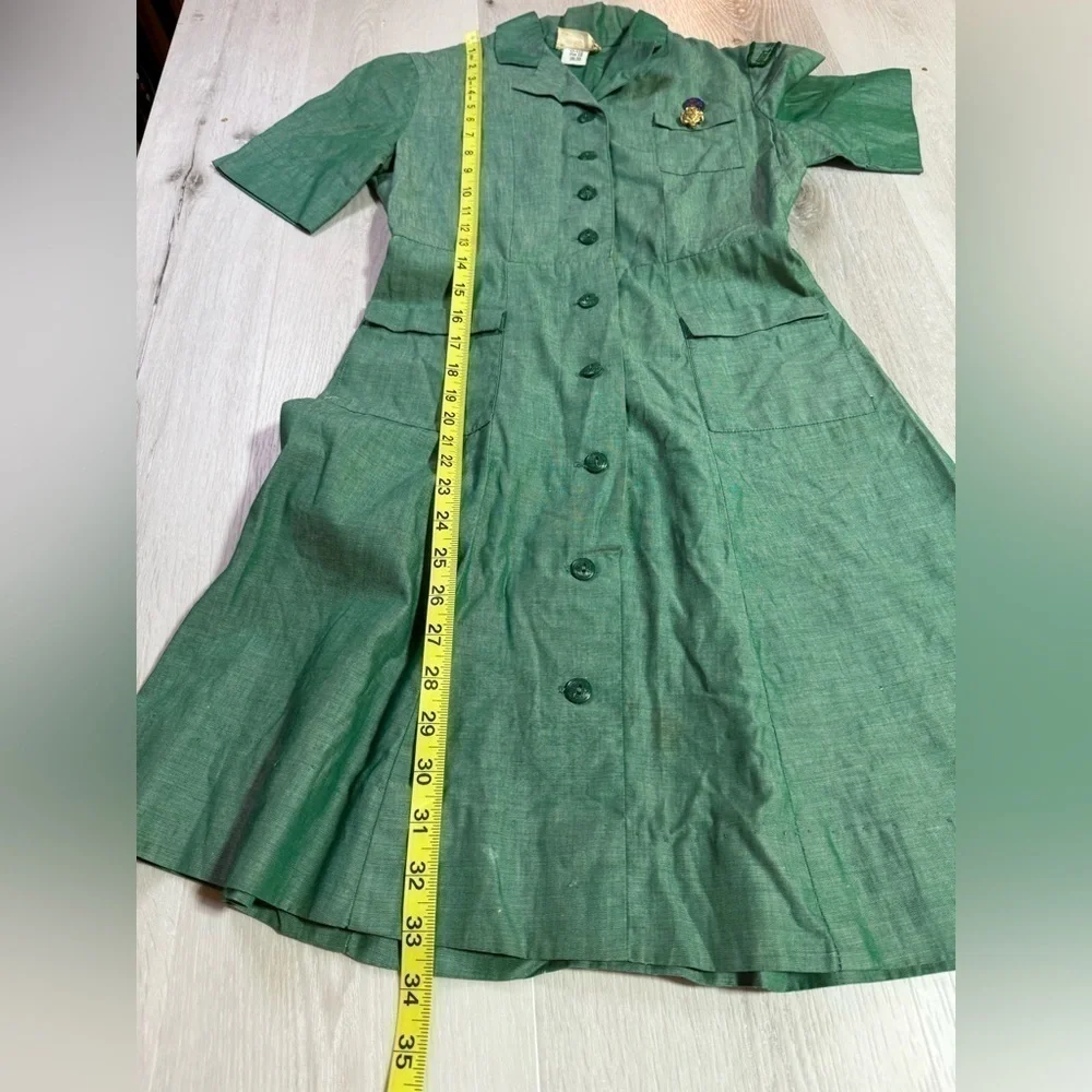 Vintage Green Girl Scout Uniform Dress 1950's Memoribilia, Size 10